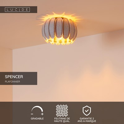 Lucide SPENCER - Plafonnier - Ø 30 cm - 1xE27 - Gris